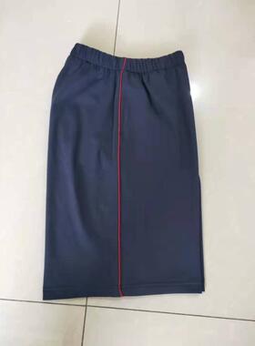 新款定做夏季中小学生校服裤子深藏蓝色加一根酒红细条杠五分短裤