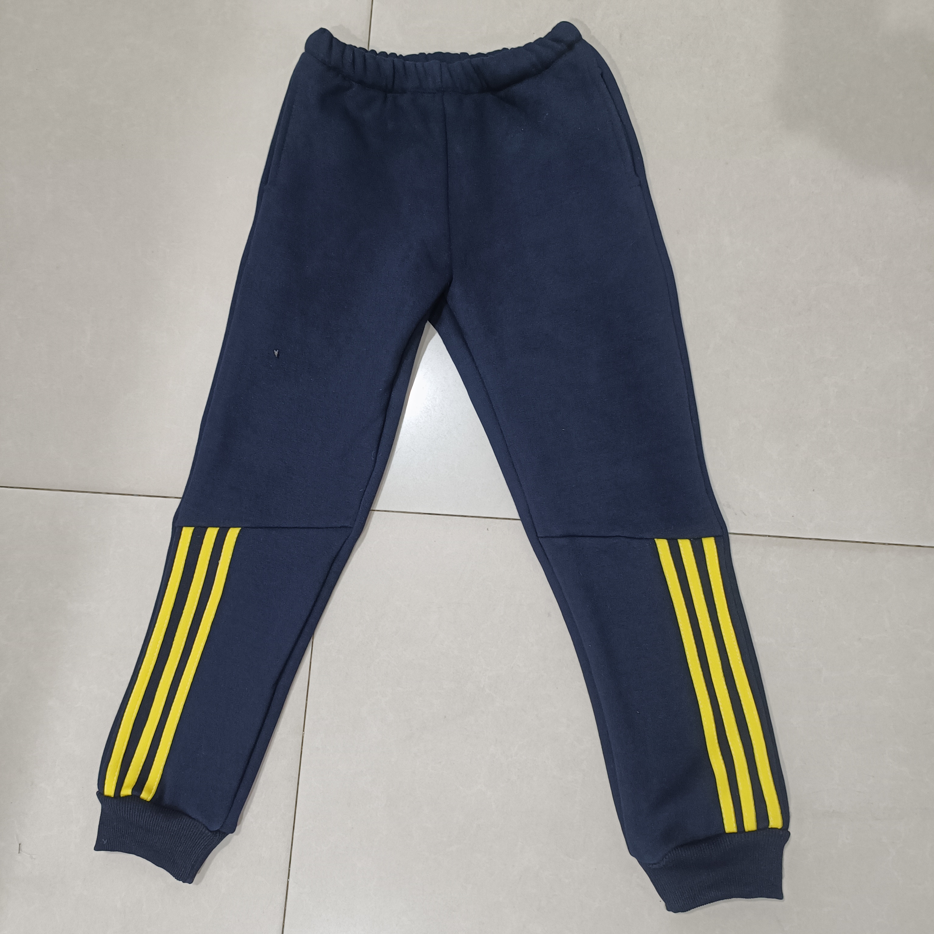 纯棉中高小学生男女校服深藏蓝色部分三黄条束口运动休闲校裤可订