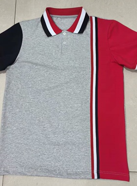 湖北武汉江夏庙山白云湖学校夏季纯棉校服短袖灰色拼接红色POLO衫