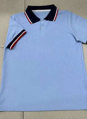 中高小学生夏季浅蓝色网眼透气珠地棉校服短袖休闲运动中性款可定