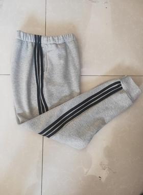订做秋四季中小学生校服长裤浅灰保暖加三根黑条杠束口运动校裤子