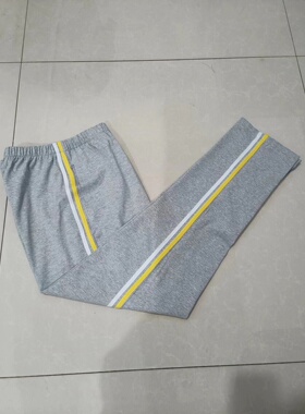 订做纯棉校服裤浅灰色贴黄条白条运动长裤中小学生男女直筒裤可定