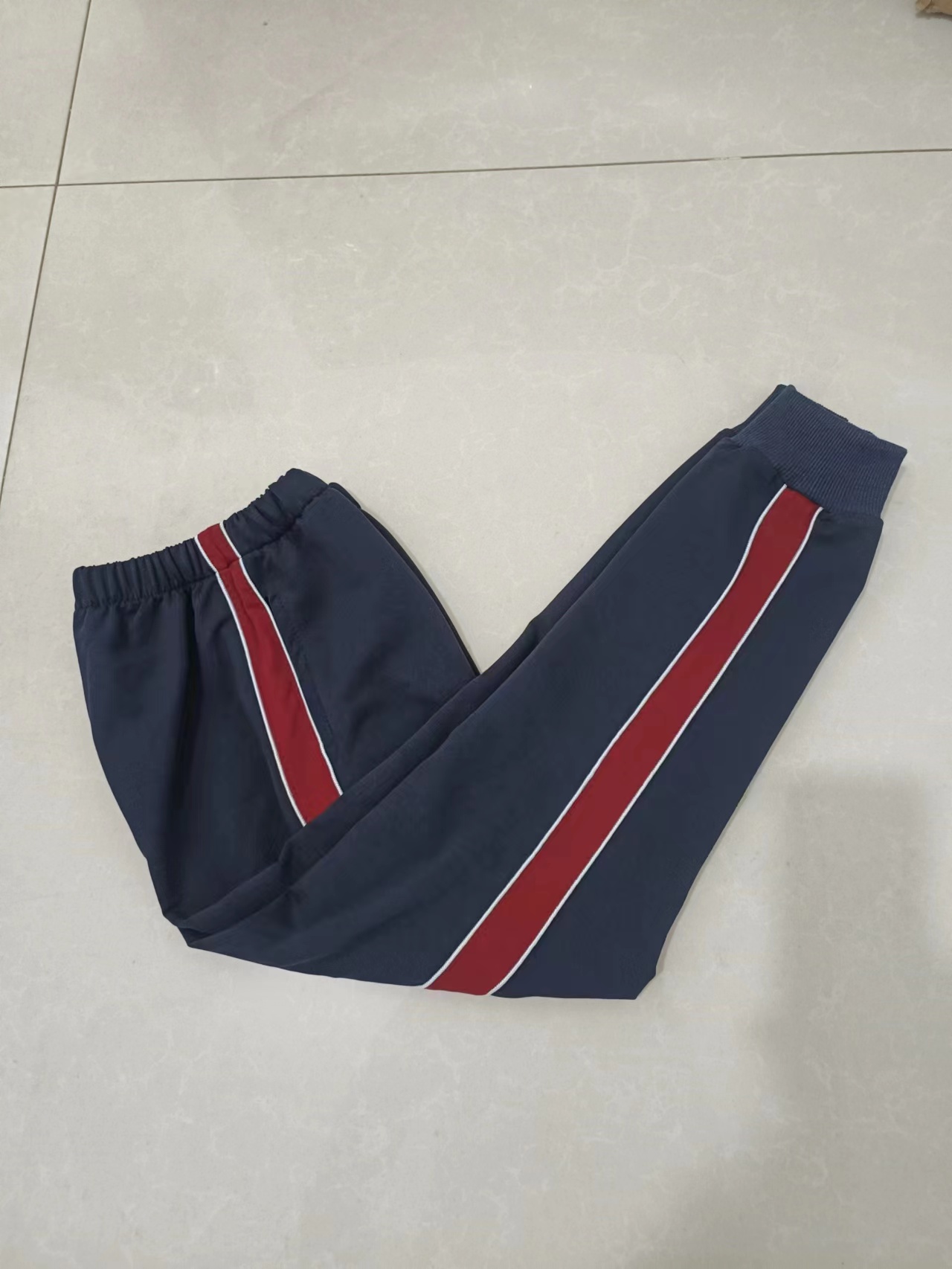 春秋中小学生校服裤子男女班服园服束口宽酒红杠两侧细白杠校服裤