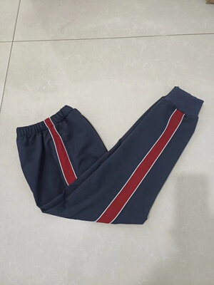 春秋中小学生校服裤子男女班服园服束口宽酒红杠两侧细白杠校服裤