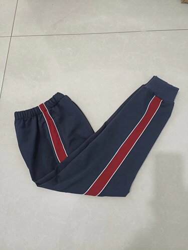 春秋中小学生校服裤子男女班服园服束口宽酒红杠两侧细白杠校服裤