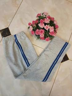 订做纯棉中小学生男女加厚加绒校服裤浅灰色宝蓝二道杠休闲运动裤