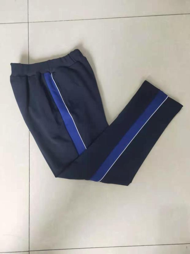 定制中小学生裤子纯棉白细条宝蓝