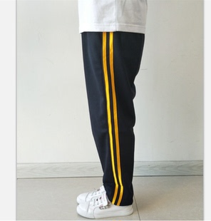 中性 直筒运动裤 订做加绒加厚校服直筒裤 黑色藏蓝色两条杠黄边校裤