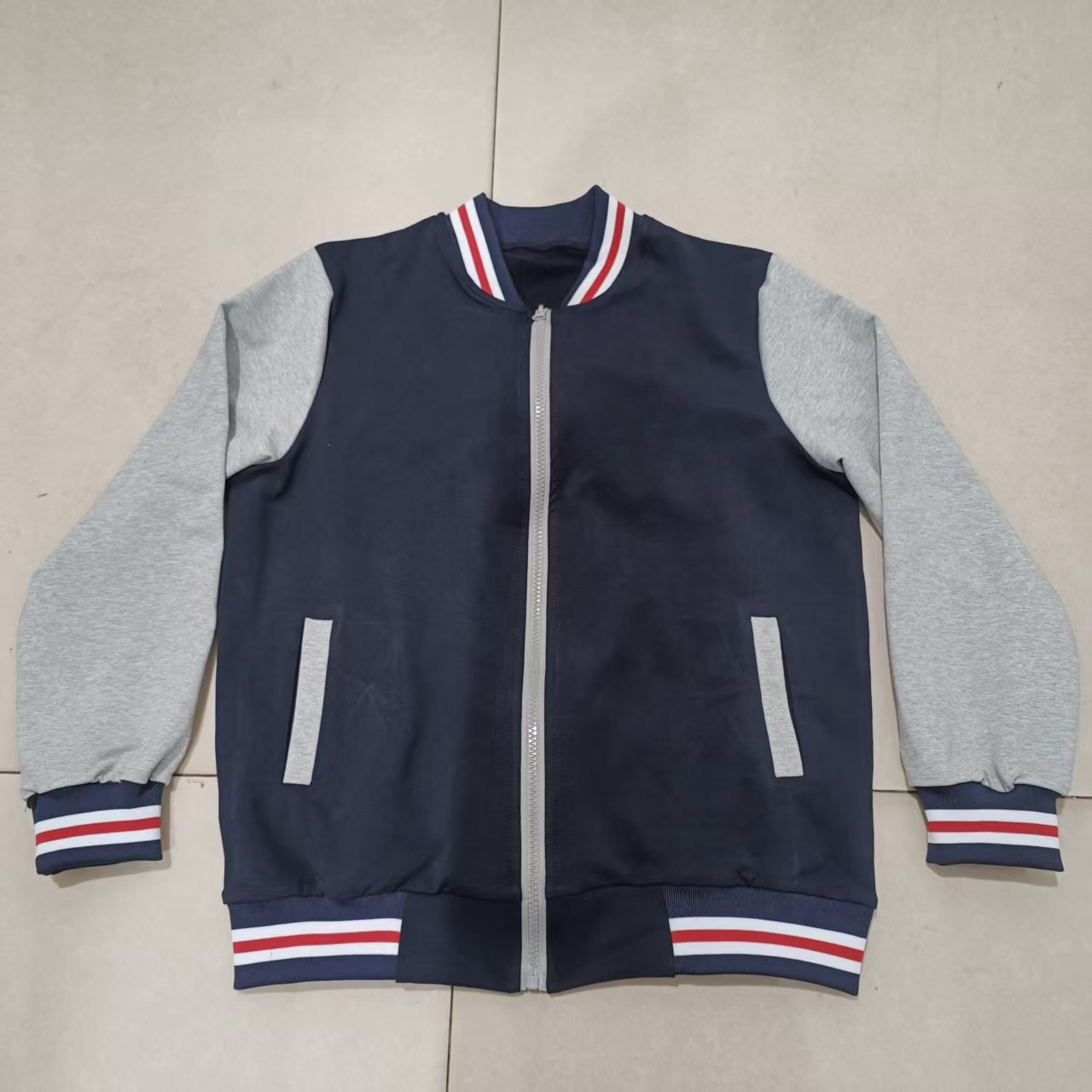 武汉学校同款中高小学生纯棉校服上衣藏蓝色拼接灰色袖子运动上衣