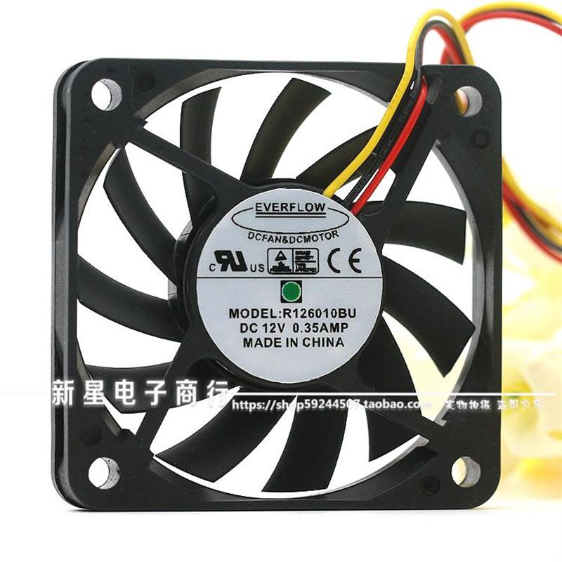 台湾EVERFLOW R126010BU 6010 6CM 12V 0.35A双滚珠 大风量 风扇
