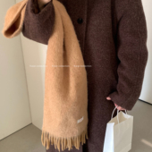 KWAN奶茶色羊毛混纺流苏围巾女秋冬韩版 加厚保暖百搭围脖披肩新款
