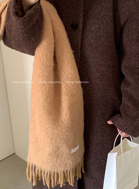韩版卡其羊毛混纺围巾加厚保暖
