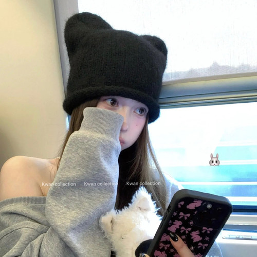 韩系可爱猫耳朵针织帽包头帽子女