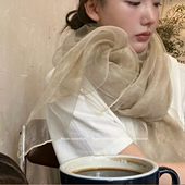 KWAN韩系轻奢真丝羊毛围巾女薄款 丝巾桑蚕丝百搭披肩外搭纱巾新款