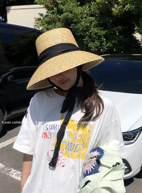 KWAN韩系大檐麦秆草编织草帽复古百搭夏季海边度假沙滩遮阳帽子女