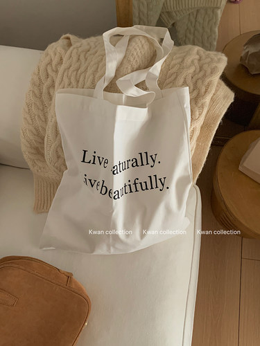 韩版英文字母白色帆布包ins风