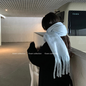 KWAN海盐蓝冰川蓝ins流苏围巾女秋冬保暖松软加厚披肩围脖新款