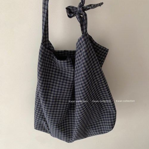 日系棉麻格纹慵懒感百搭帆布包