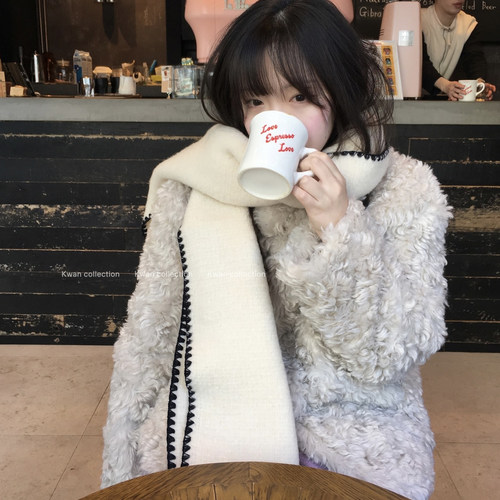 韩版小香风白色围巾软糯保暖百搭