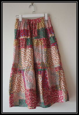 春季新款棉麻印花田园风拼接长裙 粉色小碎花亚麻半裙 松紧腰裙子