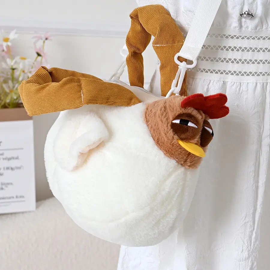跨境丑萌母鸡包疗愈毛绒玩具咯咯鸡玩偶手提斜挎包女可爱搞怪礼物