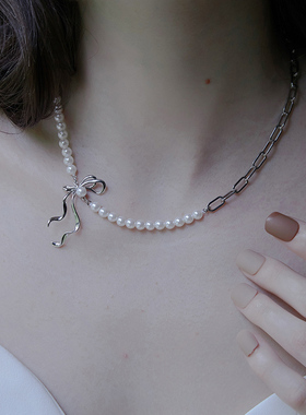 littlejoys女珍珠蝴蝶结项链