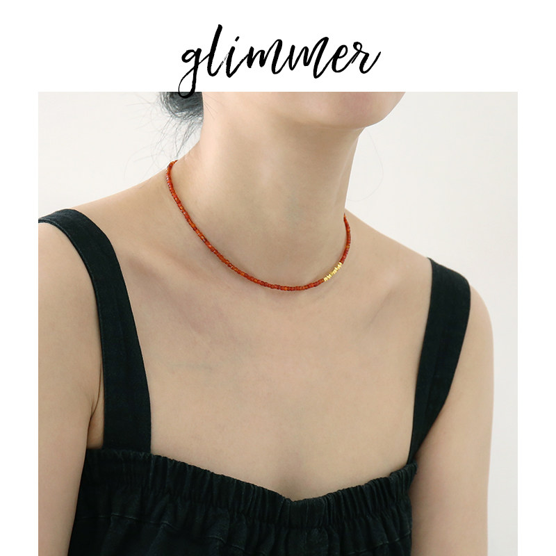 glimmer铜镀金红玛瑙细串珠优雅颈链ins风法式复古锁骨项链