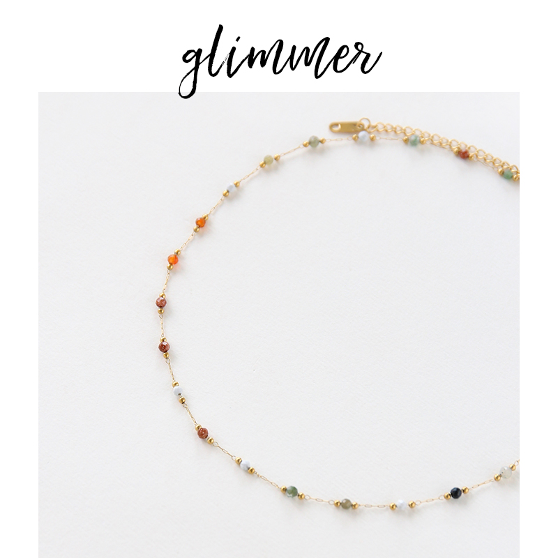 法式复古彩色石头串珠项链女