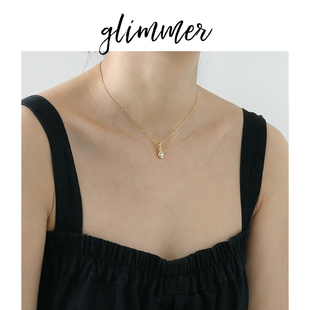 glimmer外贸y单金色钛钢锆石吊坠法式锁骨链ins风优雅通勤项链