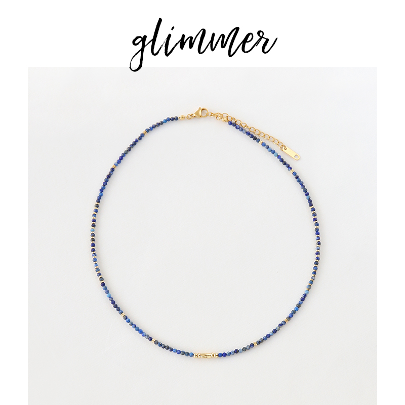 蓝色石头细串珠法式项链