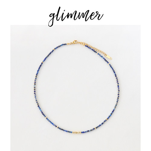 蓝色石头细串珠法式项链