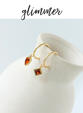 美国热牌madewell出口y单铜镀金红色手工玻璃不对称吊坠银针耳环