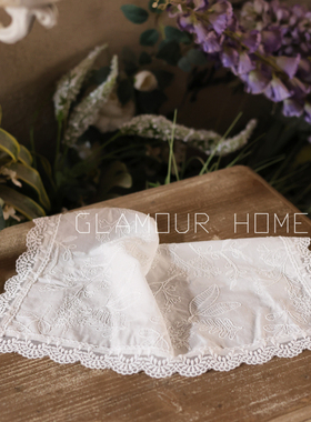 法式刺绣布艺西餐垫少女蕾丝花边桌布盖布杯垫盖巾氛围拍照道具布