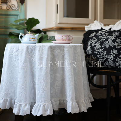 立体刺绣法式重工荷叶边桌布纯棉