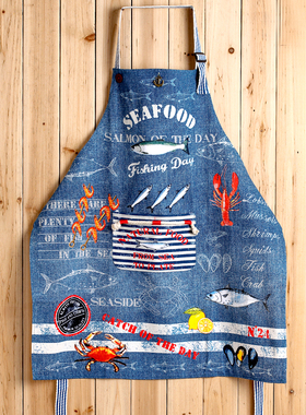 出口美国纯棉围裙防油时尚夏季无袖背带式工作服家用厨房饭店画画