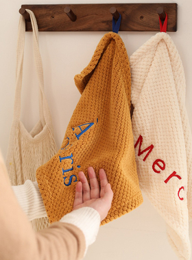 法式厨房擦手巾珊瑚绒挂式毛巾刺绣超强吸水毛巾不掉毛加大可悬挂