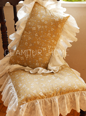 法式坐垫复古餐椅垫刺绣荷叶边碎花田园美式四季通用款可拆洗纯棉