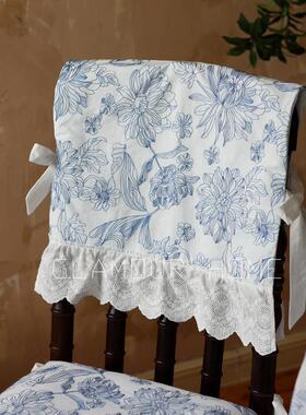 复古荷叶边纯棉餐椅靠背套椅子罩巾刺绣花边椅套系带凳子套装饰