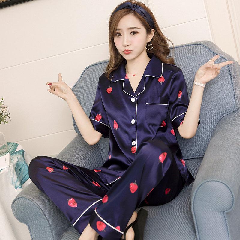 夏季短袖丝绸性感女睡衣