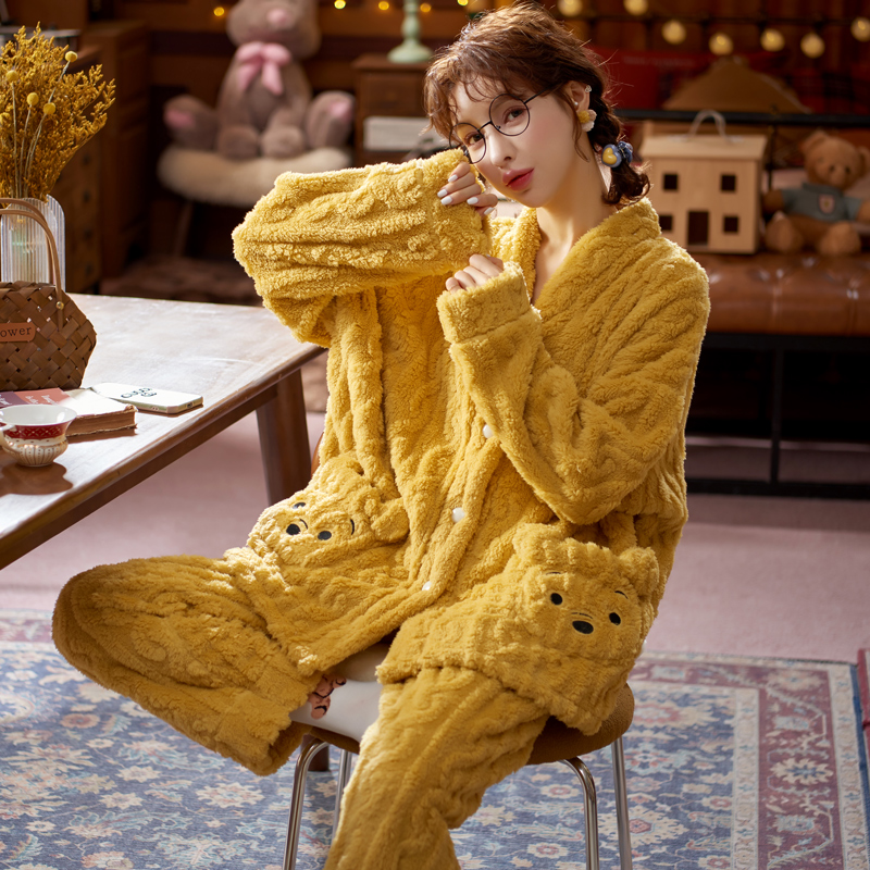 秋冬季加绒珊瑚款睡衣