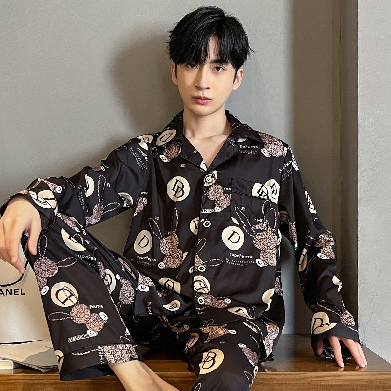 睡衣男冰丝高级感丝绸长袖长裤夏季薄款家居服两件套装夏天仿真丝