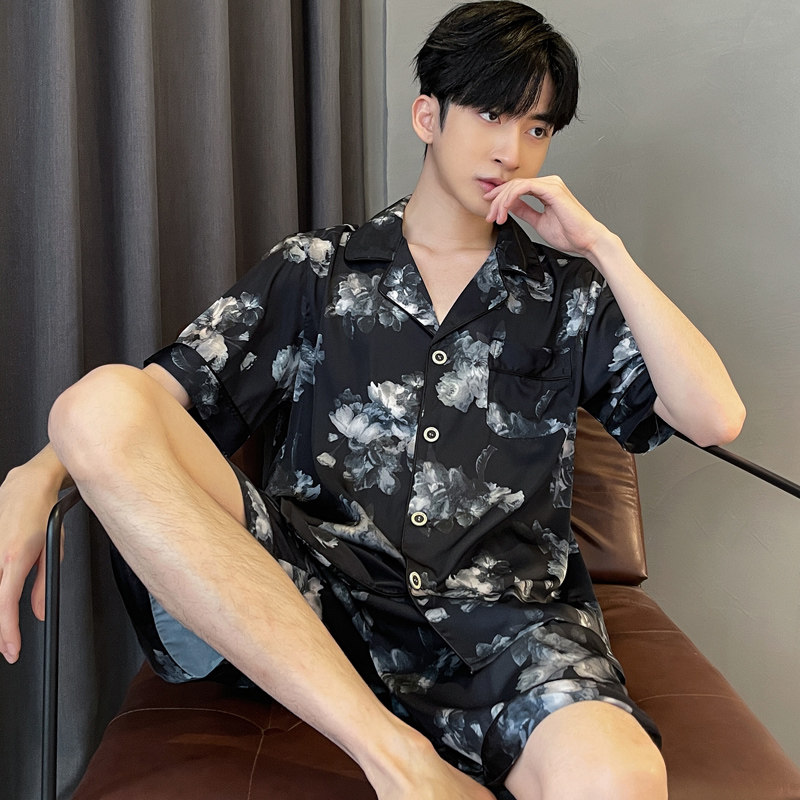 春夏季睡衣男式丝绸薄款短袖男士家居服大码宽松冰丝夏天短裤套装