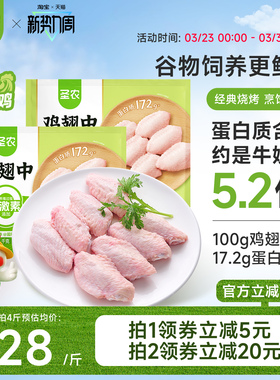 圣农养殖鸡翅中2斤养殖0激素无添加冷冻生鲜鸡中翅鲜嫩安心鸡肉