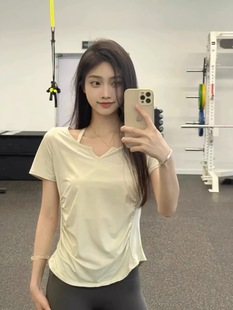 甜美法式 速干运动服透气纯欲风上衣 lulu同款 瑜伽服T恤女2024新款