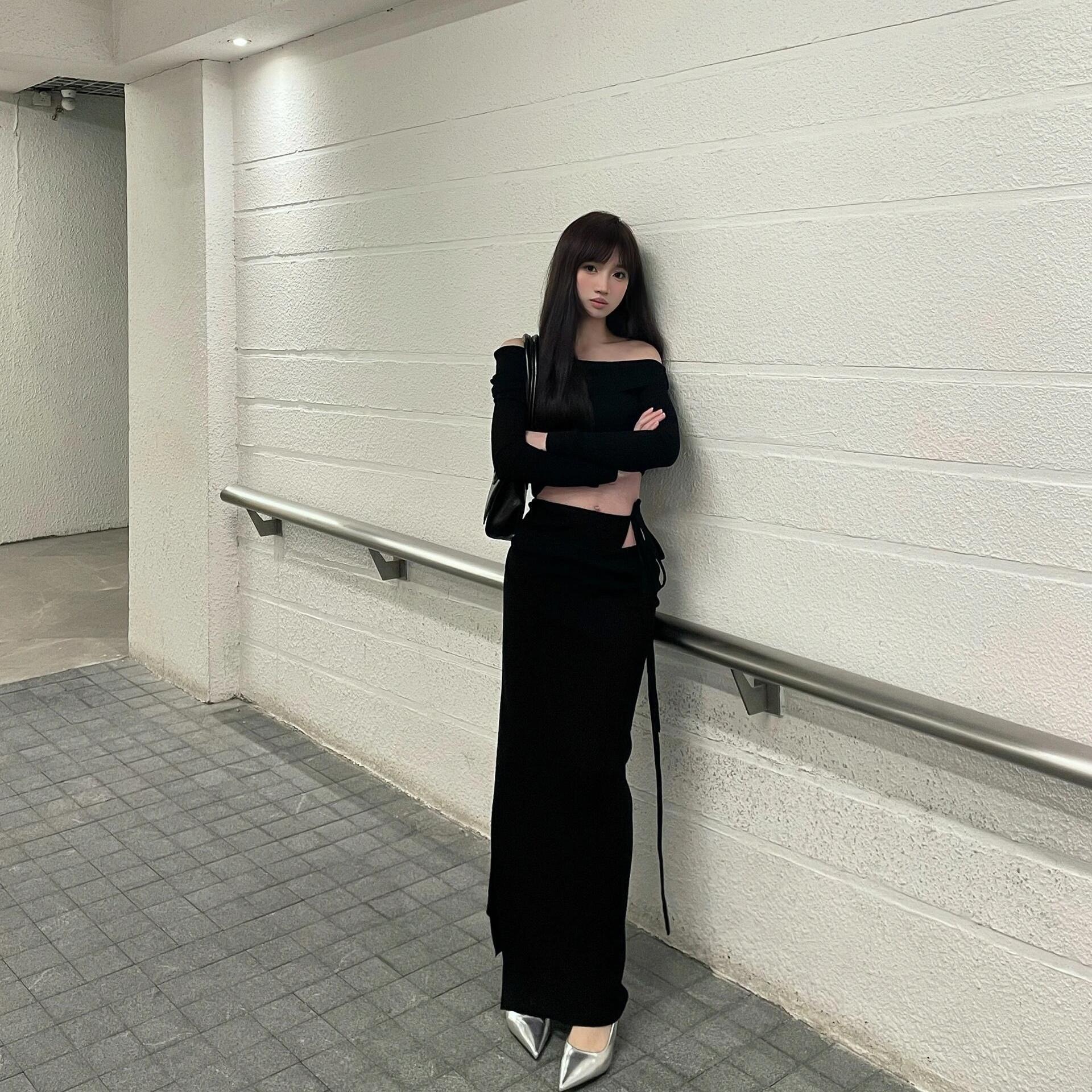 美式黑色辣妹一整套穿搭连衣裙
