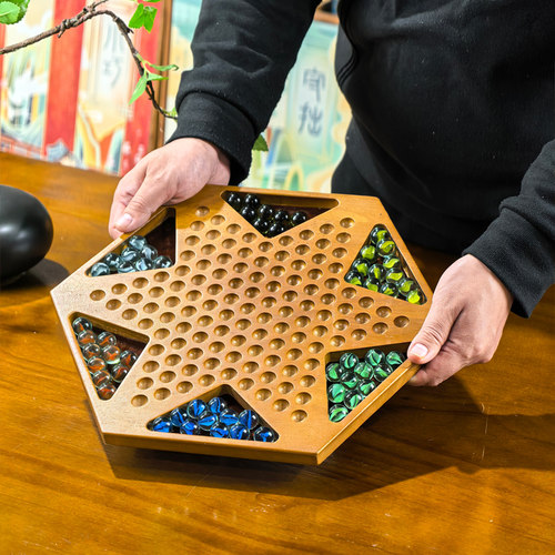 实木跳棋高档玻璃球跳跳棋