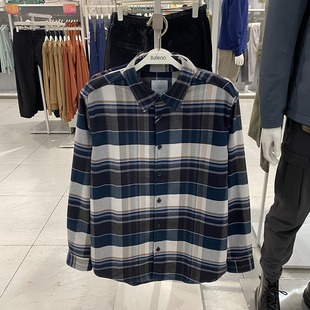 衬衣男8823304M013 柔软长袖 班尼路秋冬法兰绒撞色格子衬衫 男厚款