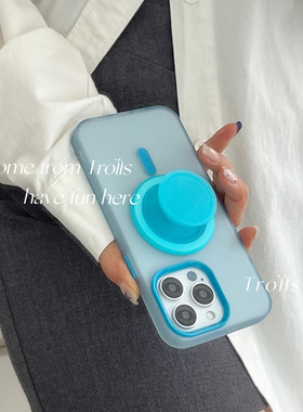 Trolls｜韩国ins高级感夏日水蓝色磨砂磁吸支架手机壳适用华为mate70Pro荣耀400苹果16/小米15半透明强力磁吸