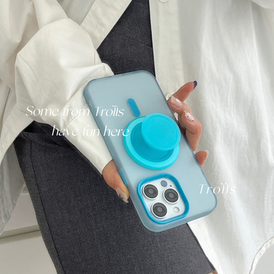 Trolls｜韩国ins高级感夏日水蓝色磨砂磁吸支架手机壳适用华为mate70Pro荣耀400苹果16/小米15半透明强力磁吸