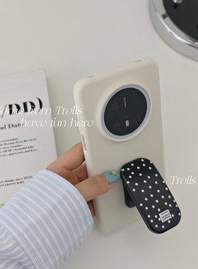 Trolls｜波点主义 小众ins黑色波点推拉支架简约高级感奶白色液态硅胶手机壳适用华为mate70pro小米17/findx9